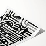 Abstract geometric rolled print showcasing vibrant colors and intricate shapes, ideal for modern home decor. Packaged in a protective cardboard tube.