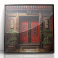 Large abstract wall art featuring a Japanese door design in black and white tones, framed acrylic.