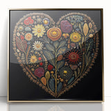 Framed acrylic wall art featuring an elegant design of colorful flowers and botanical leaves, set in a gold frame that enhances its modern aesthetic.