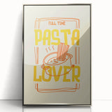 Mid-century modernist art featuring a variety of colorful food dishes on a silver framed acrylic.