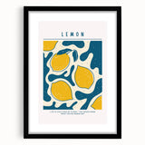 Extra large abstract art print featuring colorful, textured fruits on a black framed canvas, ideal for living room decor.
