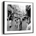 Black and white vintage poster art of a landscape on framed canvas, ideal for bedroom wall decor.