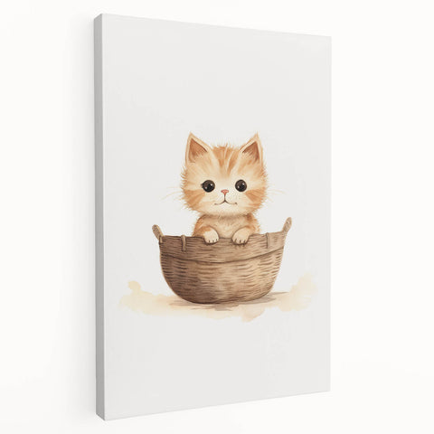 Cute Kitten in Basket Nursery Wall Art - Baby Room Decor