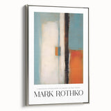 Landscape art painting featuring colorful abstract shapes on a black background, framed canvas.