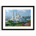 Extra large framed abstract art print depicting textured, colorful African scenery, ideal for living room decor.