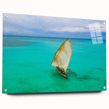 Acrylic print of a Madagascar landscape in muted earth tones, ideal for dining room decor.