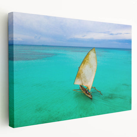 Large stretched canvas featuring a scenic Madagascar landscape in natural green and earth tones, ideal for kitchen wall art.