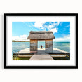 Extra large colorful art print of abstract Mauritius scenery in vibrant hues on a black framed canvas.