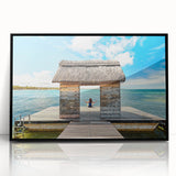 Large abstract wall art depicting a Mauritian landscape in muted earth tones on a framed acrylic panel.