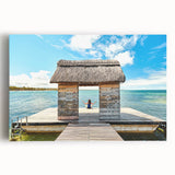 Large black and white stretched canvas of a Mauritian landscape, suitable for kitchen wall art.