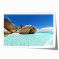 Extra large rolled print of Seychelles scenery with vibrant green and blue tones, ideal for dining room wall art.