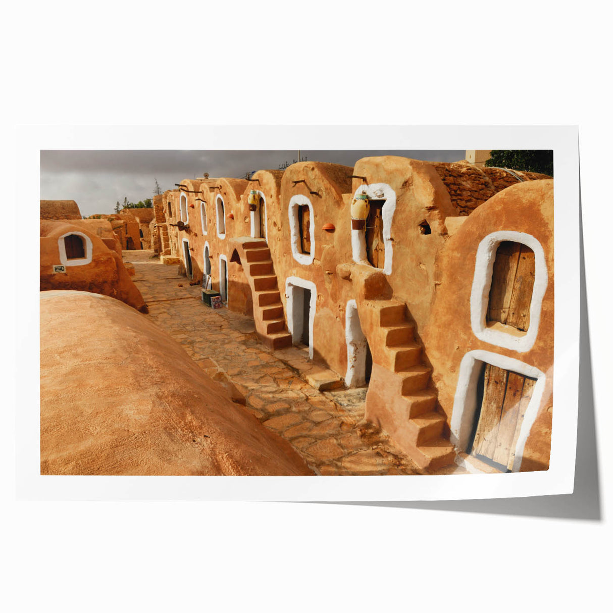 Extra large rolled print of a Tunisian landscape, featuring muted earth tones, ideal for art wall dining room.