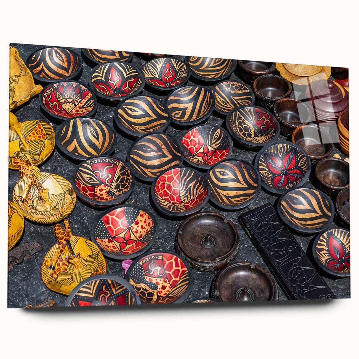 Large abstract wall art depicting a serene Zambian landscape in muted earth tones on acrylic glass.