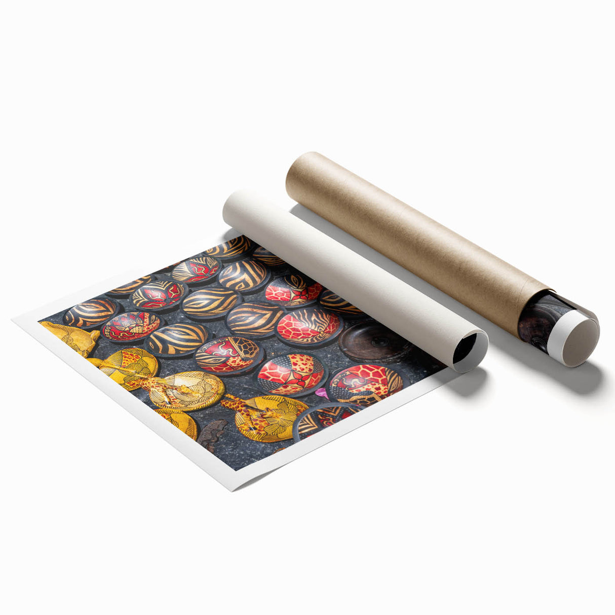 Extra large rolled print featuring a serene Zambia landscape with floral elements in muted earth tones.