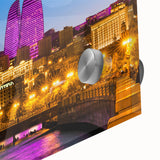 Large abstract wall art featuring mid-century modernist style with vibrant hues on acrylic glass, ideal for dining room art.