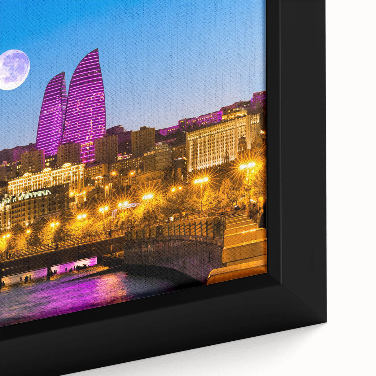 Extra large framed canvas featuring a textured, colorful depiction of an Asian scenery, ideal for living room decor.