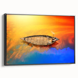 Black and white landscape art painting of a Bangladesh rural scene on framed canvas, ideal for bedroom wall decor.