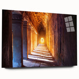 Large abstract depiction of a Cambodian landscape on acrylic glass, featuring earthy tones.