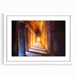 Abstract art print of a Cambodian landscape in muted earth tones on a framed white mat.