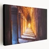 Large canvas print of a Cambodian landscape in soft green and blue tones, ideal for kitchen wall art.