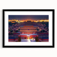 Extra large abstract art print depicting a colorful, textured Beijing cityscape, framed in black.