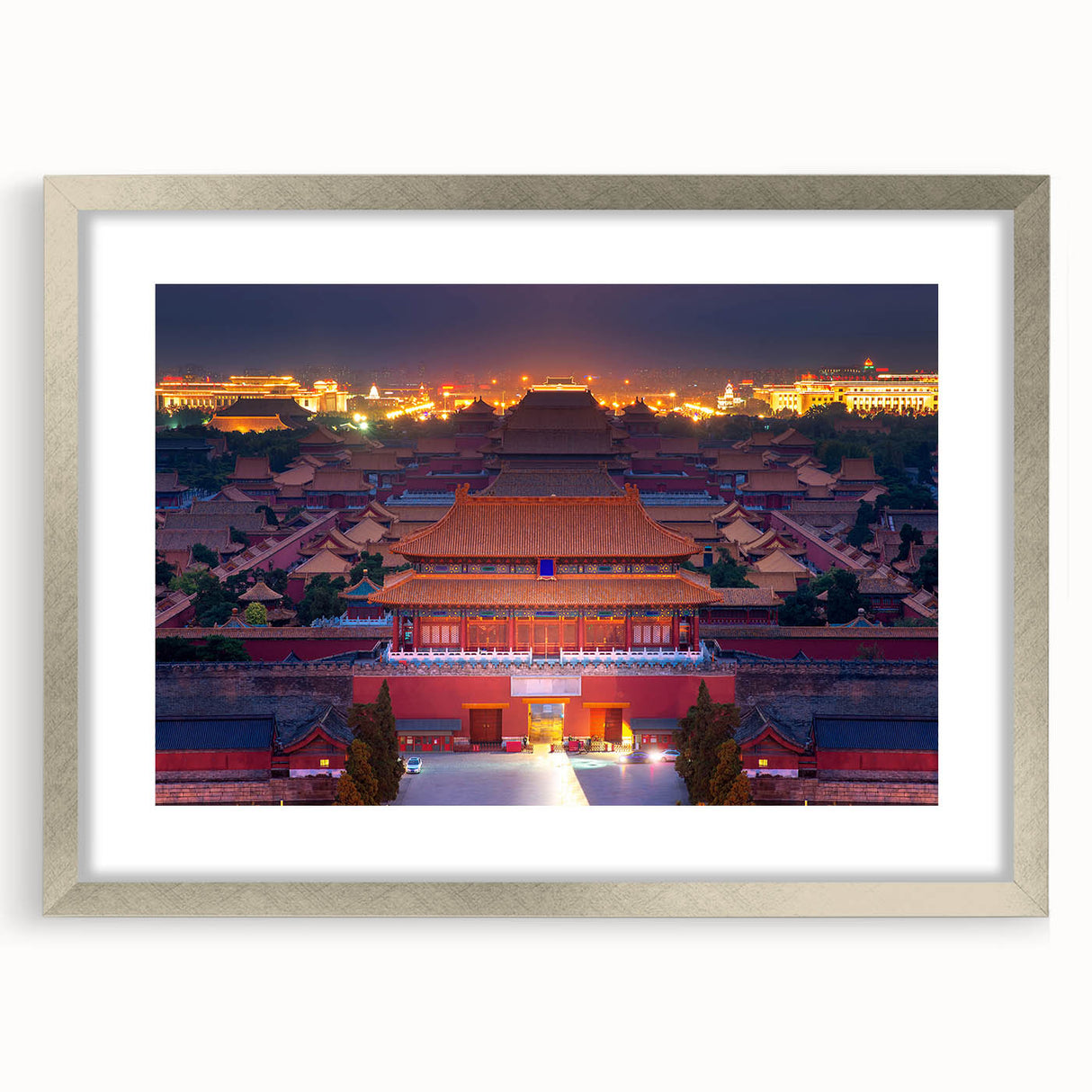 Textured abstract art print of Beijing scenery in muted earth tones on a framed canvas, suitable for bedroom decor.
