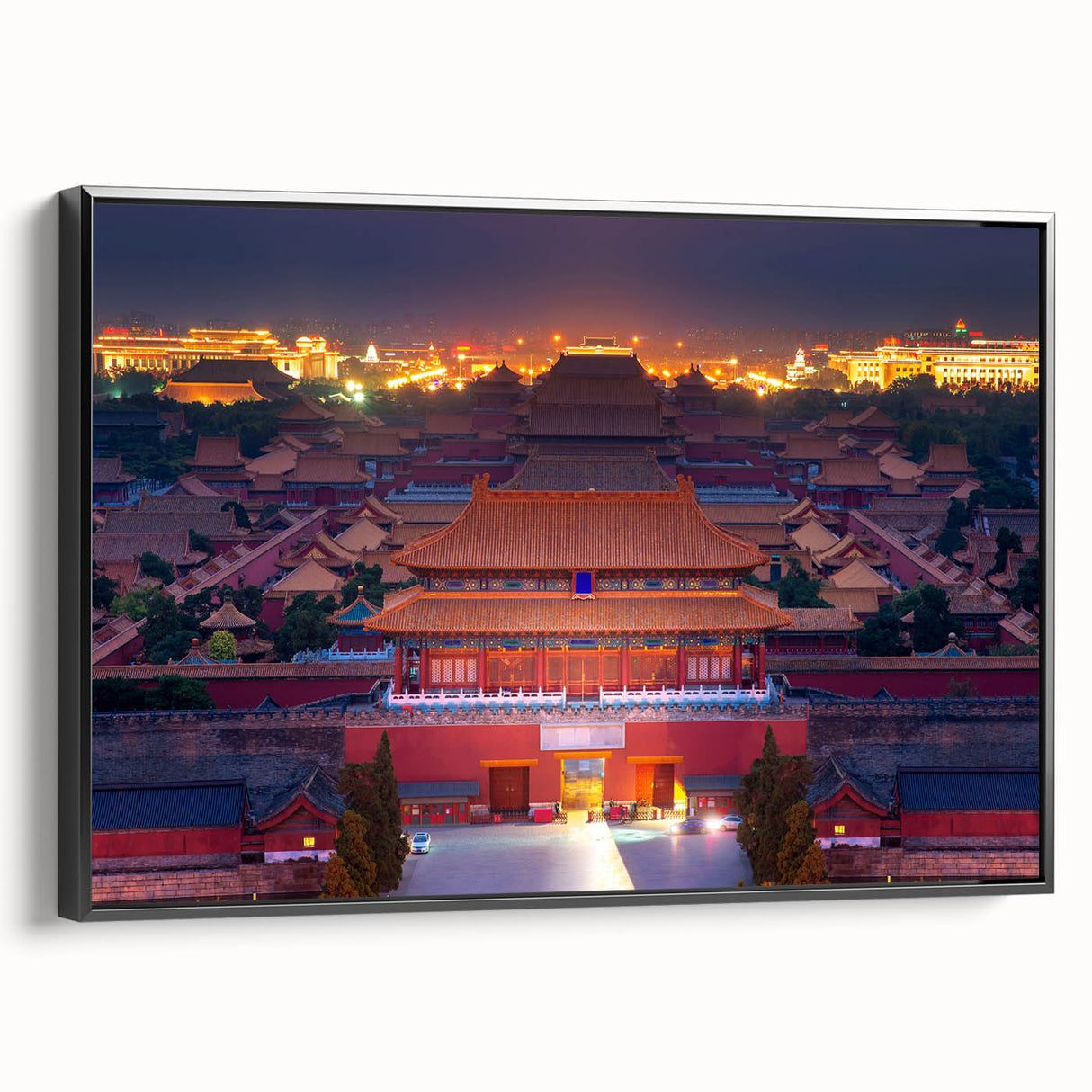 Framed canvas featuring a black and white vintage landscape of Beijing, ideal for bedroom wall decor.