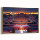 Framed canvas landscape painting of Beijing with muted gold and black tones, ideal for bedroom wall art.
