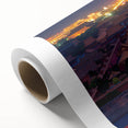 Art deco poster of Beijing skyline in muted gold and teal tones on rolled canvas, ideal for nursery wall art.