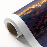 Art deco poster of Beijing skyline in muted gold and teal tones on rolled canvas, ideal for nursery wall art.