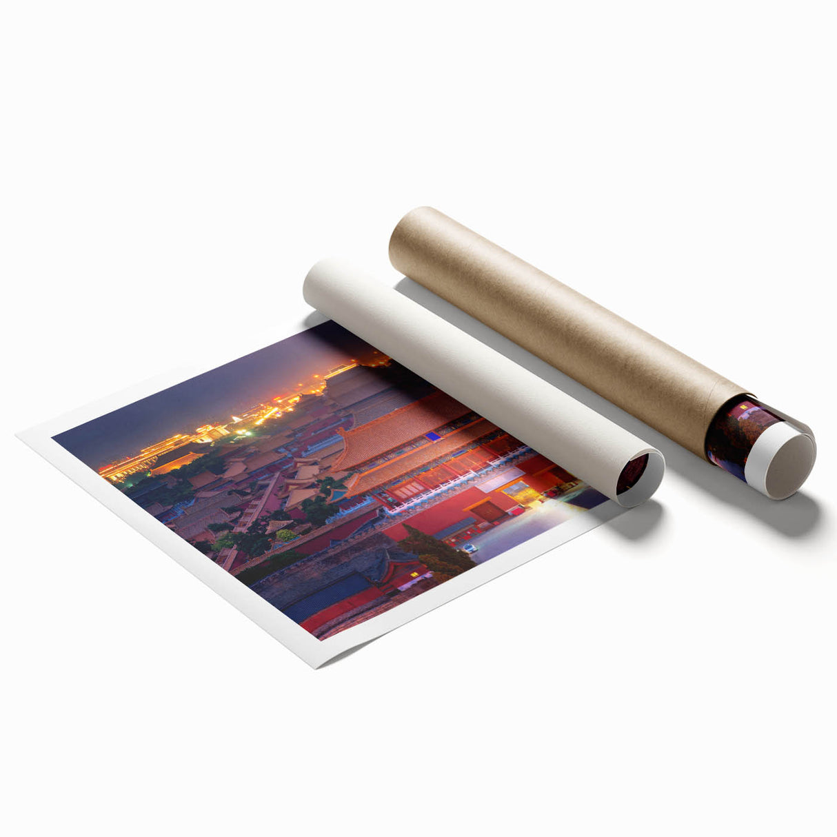 Extra large rolled print of Beijing scenery with vibrant floral elements.