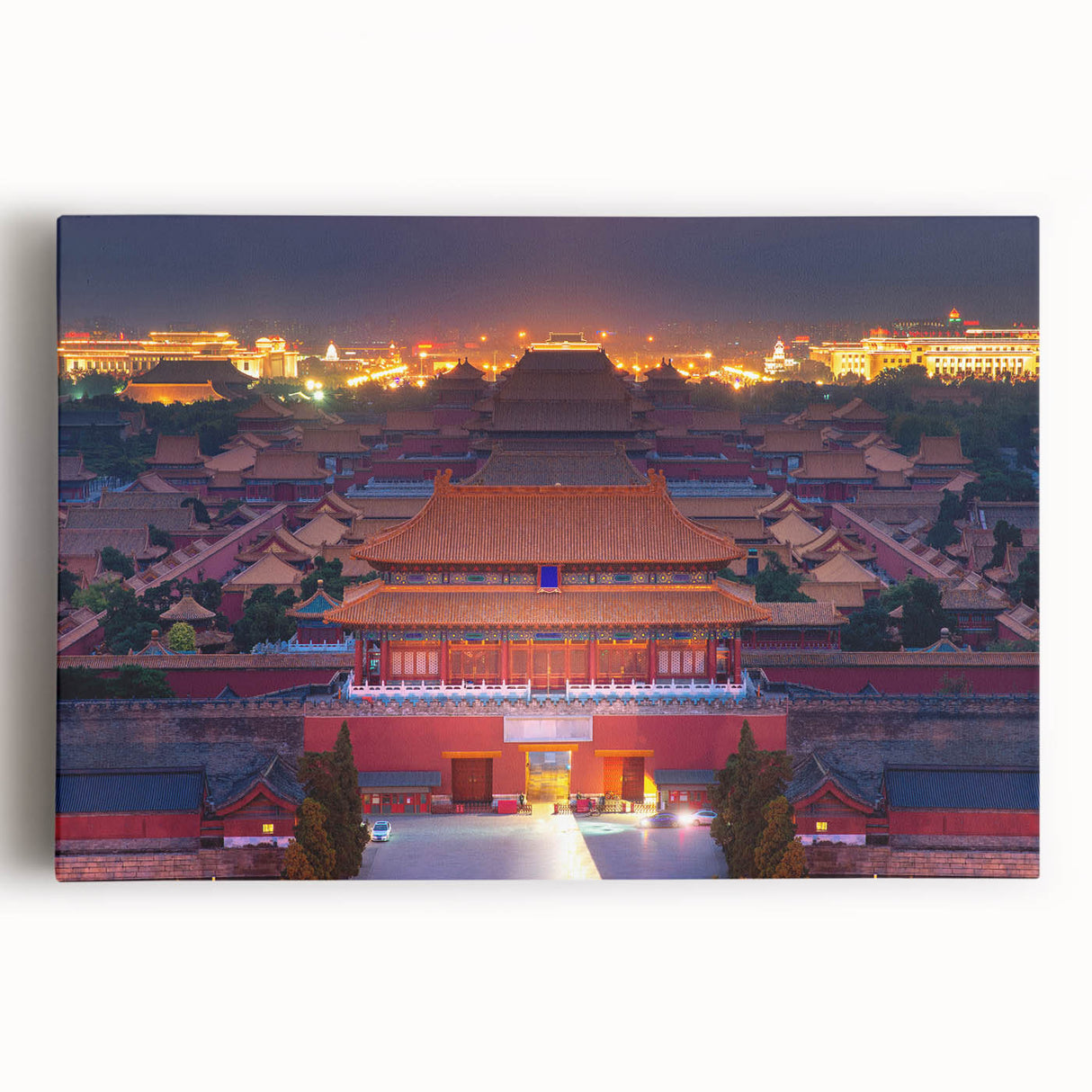 Black and white stretched canvas of Beijing skyline, ideal for kitchen wall art.