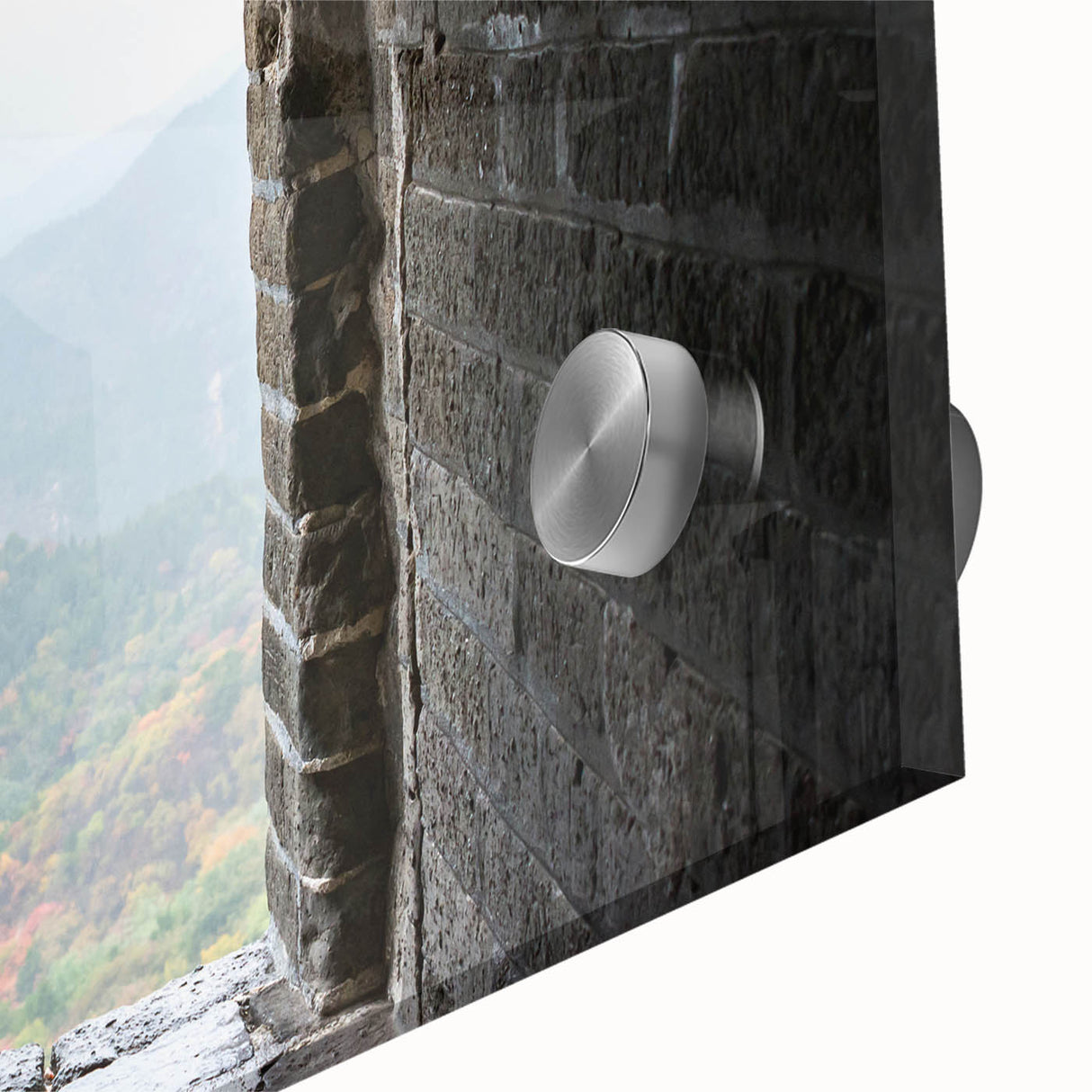 Large abstract wall art depicting the Great Wall of China in muted earth tones on acrylic glass.