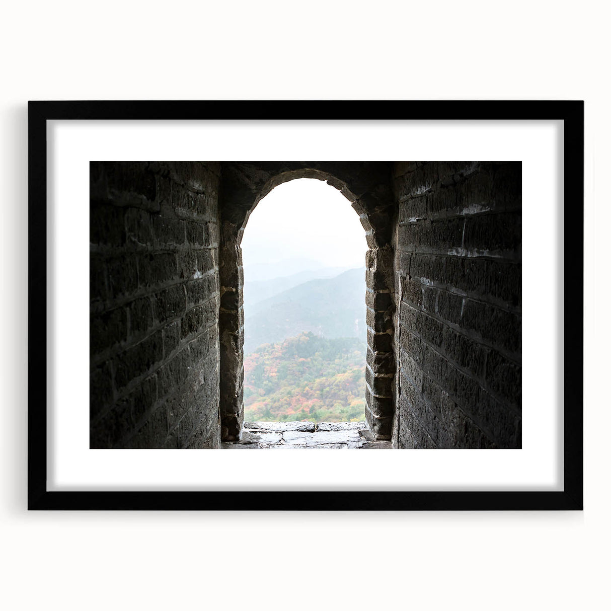 Abstract art print of the Great Wall of China in vibrant, colorful textures on a large framed canvas.