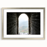 Textured art print of the Great Wall of China in muted earth tones on a framed canvas, suitable for bedroom decor.