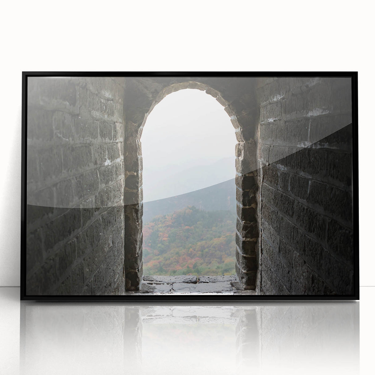 Framed acrylic print of the Great Wall of China in muted earth tones.