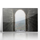 Framed acrylic print of the Great Wall of China in muted earth tones, suitable for modern art wall decor.