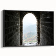 Black and white framed canvas of the Great Wall of China in a vintage poster style, ideal for bedroom wall decor.