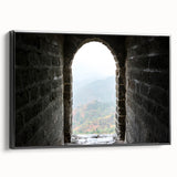 Black and white framed canvas of the Great Wall of China in a vintage poster style, ideal for bedroom wall decor.