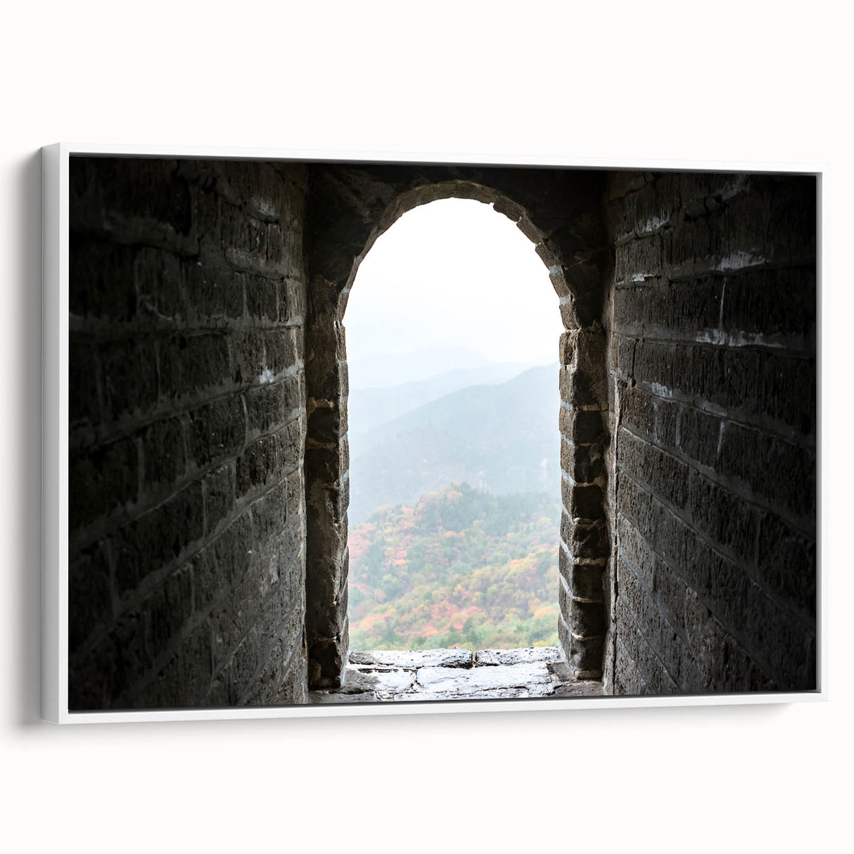 Vintage poster art of the Great Wall of China in colorful tones on a large framed canvas, suitable for living room decor.