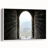 Vintage poster art of the Great Wall of China in colorful tones on a large framed canvas, suitable for living room decor.