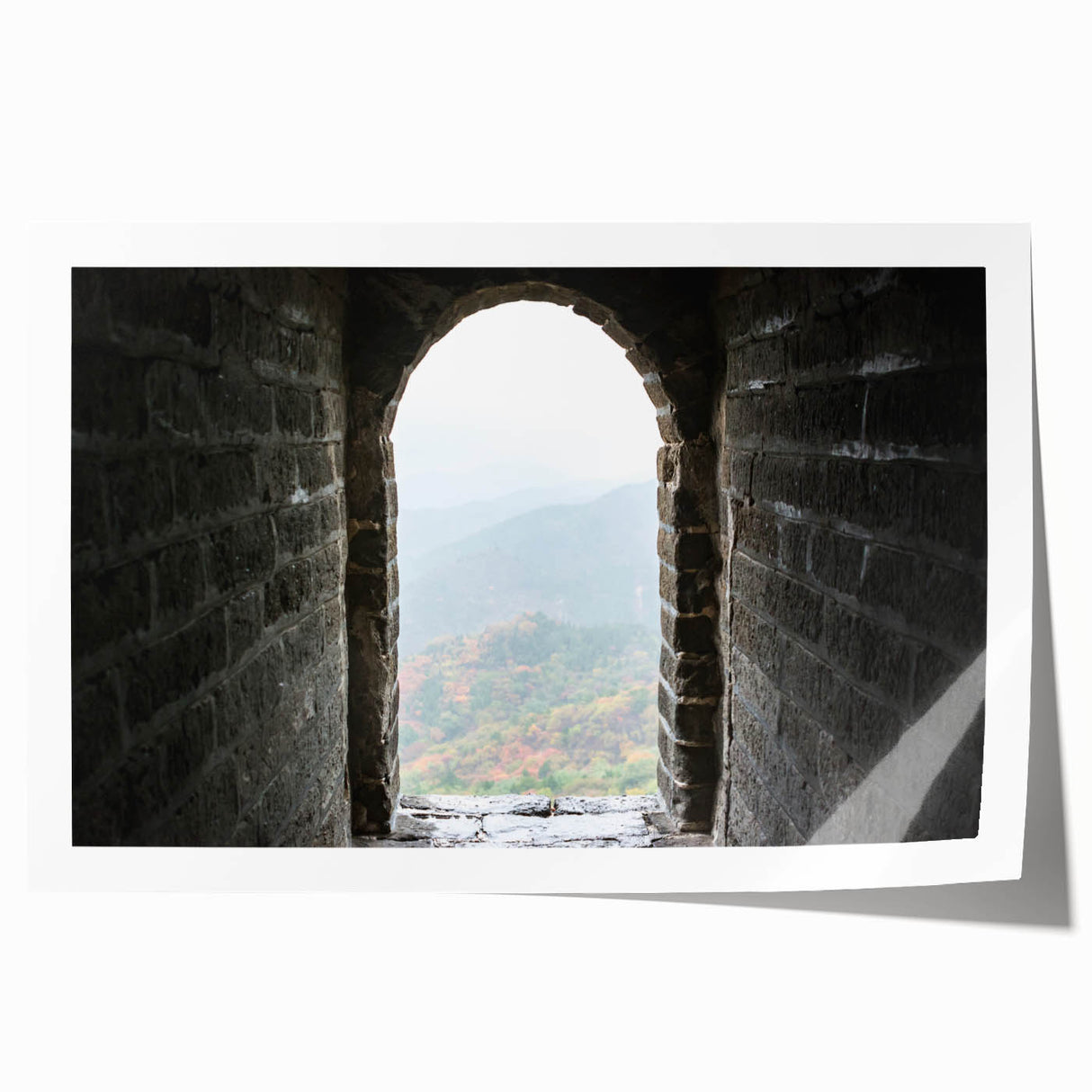 Extra large rolled print depicting the Great Wall of China, in muted earth tones, ideal for art wall dining room.