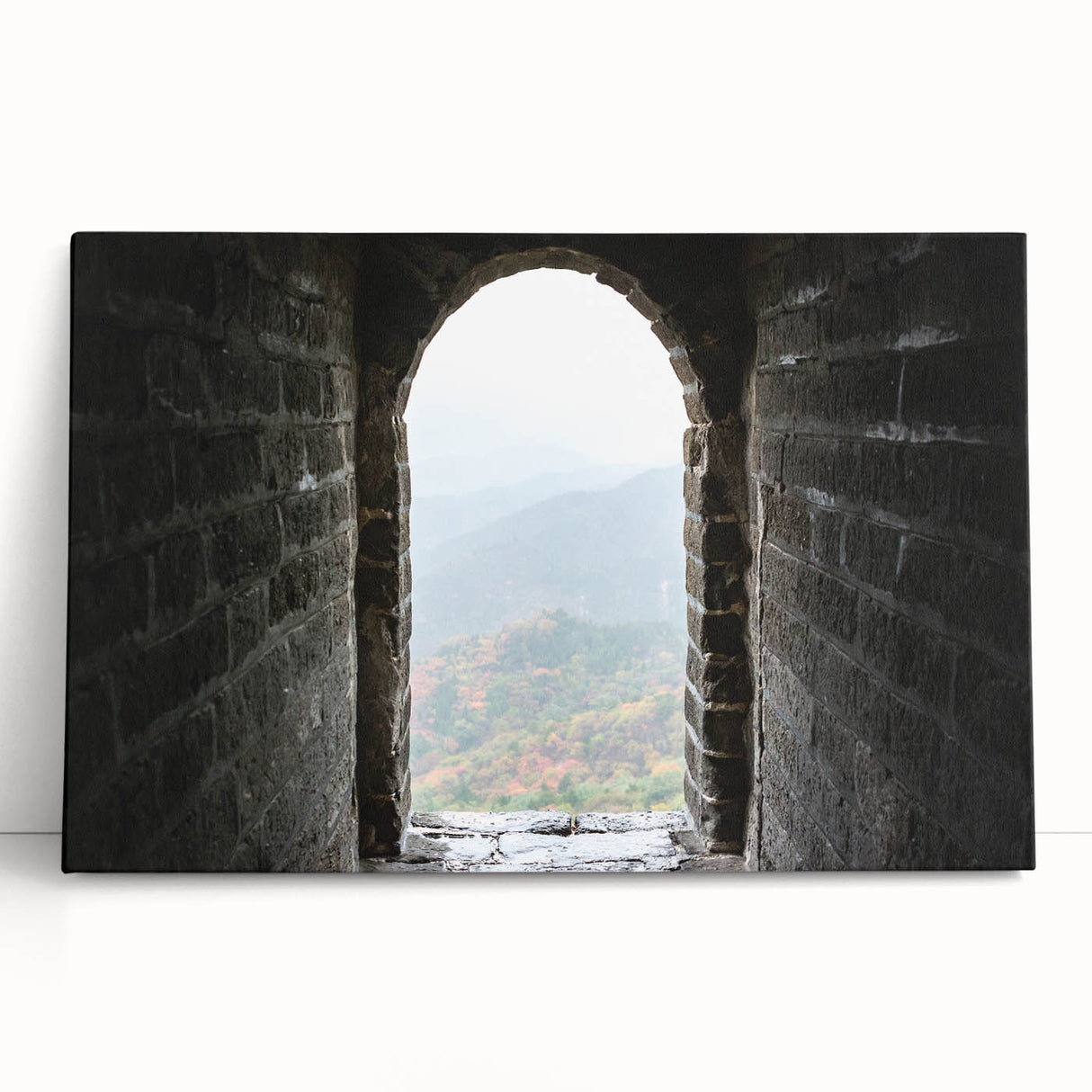 Black and white stretched canvas featuring the Great Wall of China, ideal for kitchen wall art or bedroom ambiance.