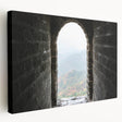 Panoramic view of the Great Wall of China in muted earth tones on a stretched canvas, suitable for kitchen wall art.