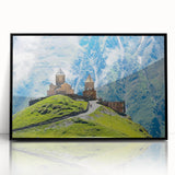 Large abstract wall art depicting a vibrant, colorful Asian landscape on a black acrylic frame.