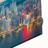 Large abstract wall art depicting the Hong Kong skyline in muted gray tones on acrylic glass, ideal for dining room art.