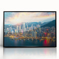 Large abstract wall art depicting the Hong Kong skyline in muted gray tones on a framed acrylic print.