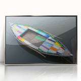 Mid-century modernist art depicting an Indian landscape in acrylic, framed in silver, ideal for nursery wall decor.