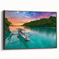 Black and white framed canvas featuring a vintage Indonesian landscape, ideal for bedroom wall art.
