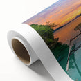 Art Deco poster of an Indonesian landscape in pastel shades on rolled canvas, ideal for nursery wall art.